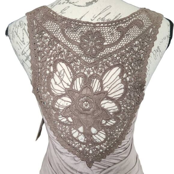 Forever 21 Women's Size Medium Cocoa Brown Crochet Back Ruched Side Tank Top - Picture 5 of 7